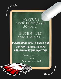 Green chalkboard with piece of white chalk on a black background. Message written in chalk. Eagles logo on bottom left.